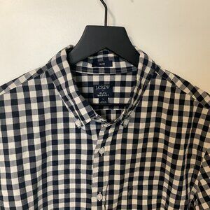 J Crew Slim Fit Button Up Long Sleeve Mens Blue & White Gingham Plaid Size:L